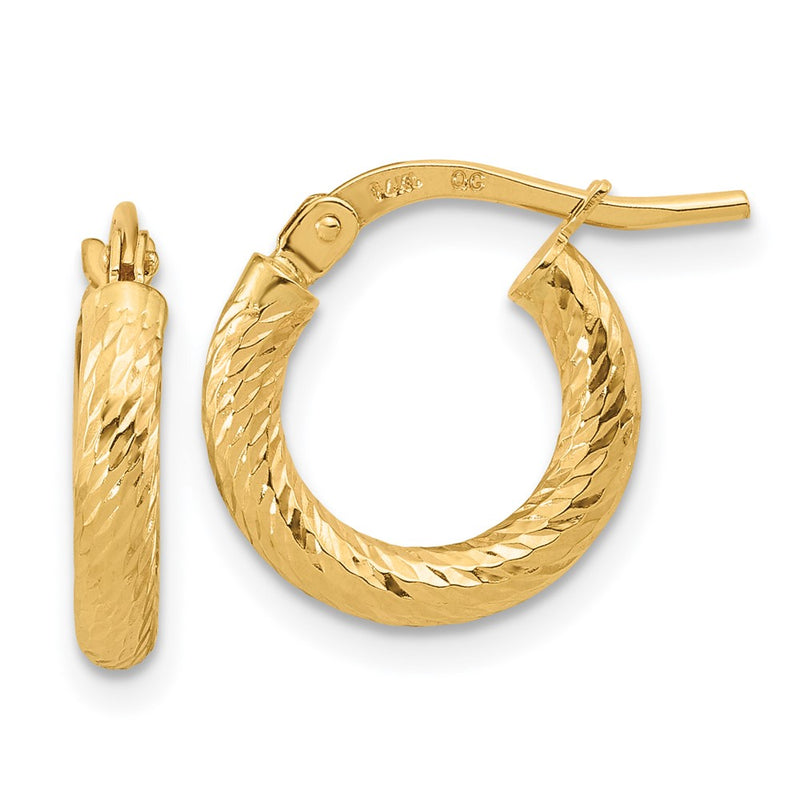 14K Yellow Gold Polished And Diamond-Cut 2.4mm Hoop Earrings