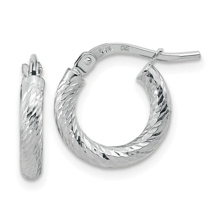 14K White Gold Polished Diamond-Cut 2.4mm Hoop Earrings
