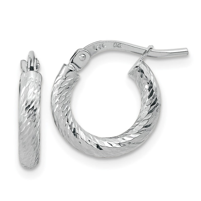 14K White Gold Polished Diamond-Cut 2.4mm Hoop Earrings