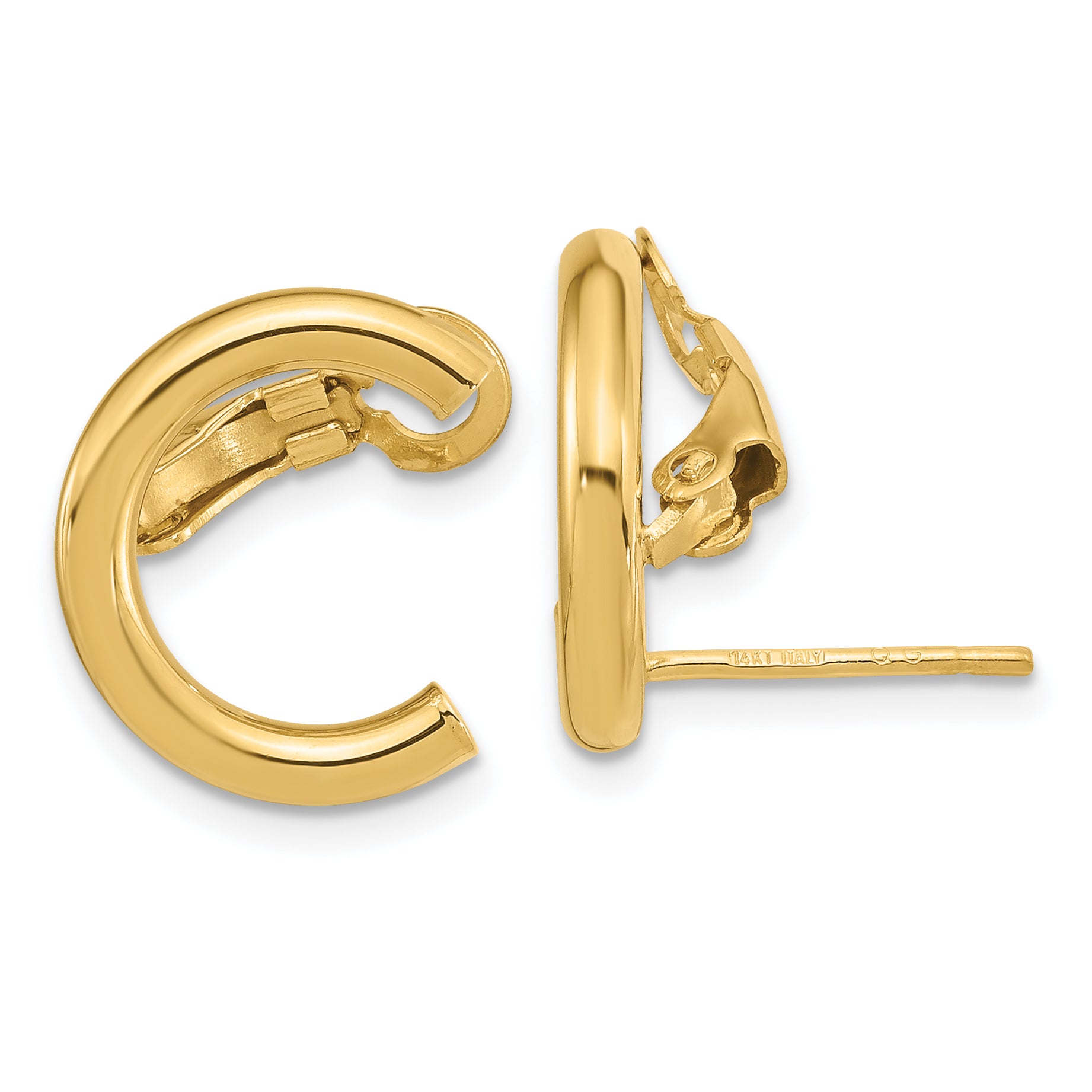 14K Yellow Gold Polished U Shape Clip On & Post Earrings