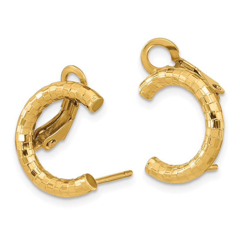 14K Yellow Gold Polished & Textured U Shape Clip On Post Earrings