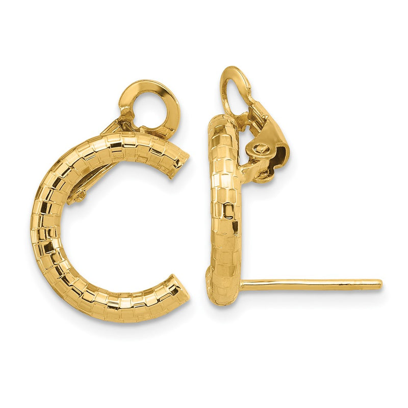14K Yellow Gold Polished & Textured U Shape Clip On Post Earrings