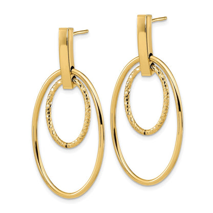 14K Yellow Gold Polished Diamond Cut Post Dangle Earrings
