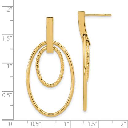 14K Yellow Gold Polished Diamond Cut Post Dangle Earrings