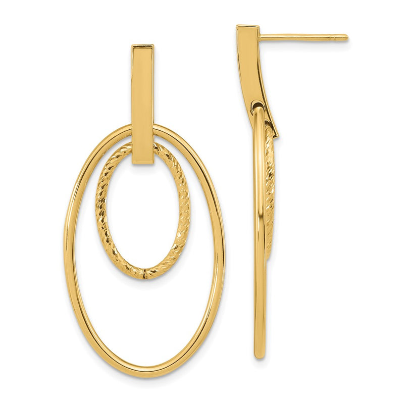14K Yellow Gold Polished Diamond Cut Post Dangle Earrings
