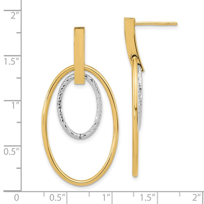 14K Two-Tone Polished Diamond Cut Post Dangle Earrings