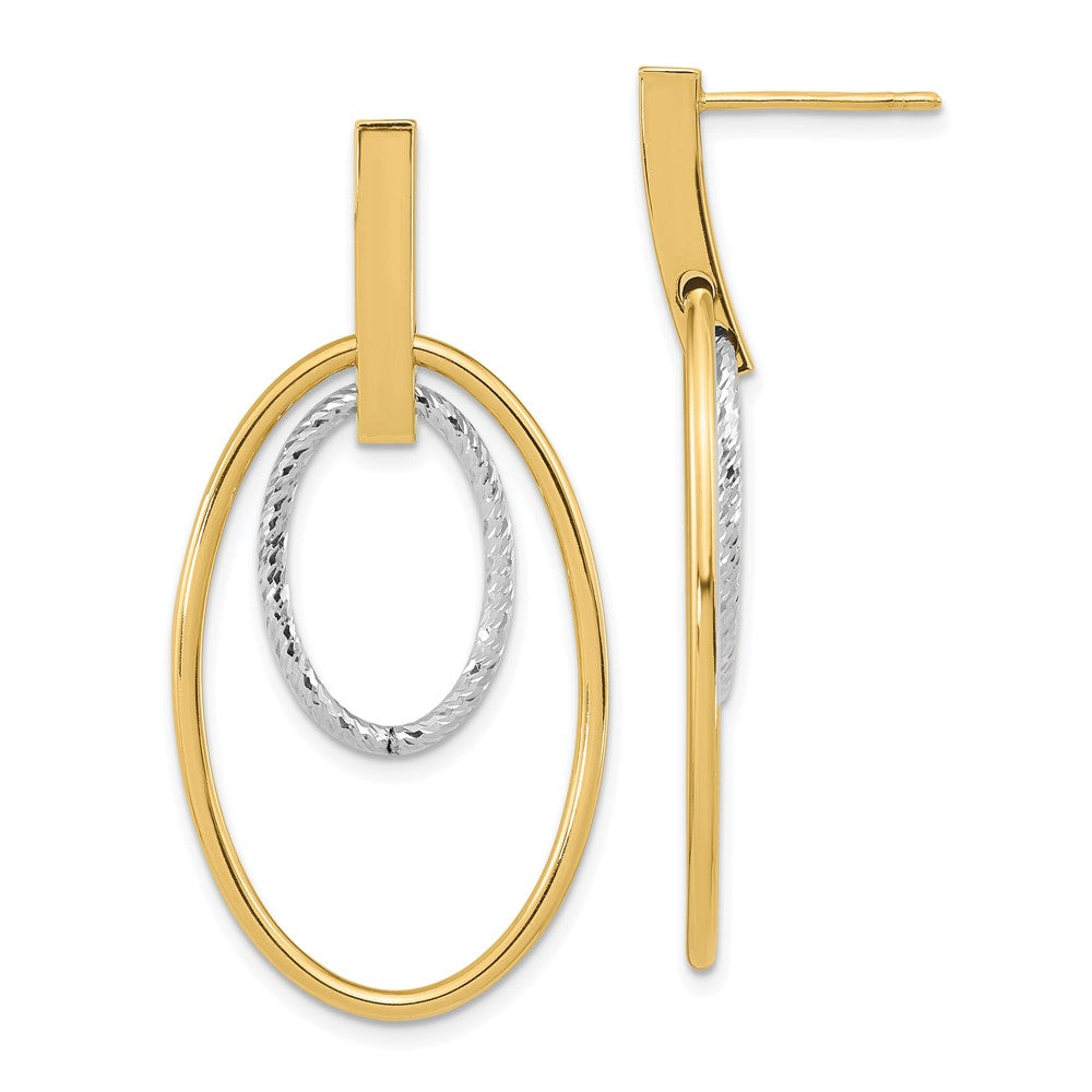14K Two-Tone Polished Diamond Cut Post Dangle Earrings
