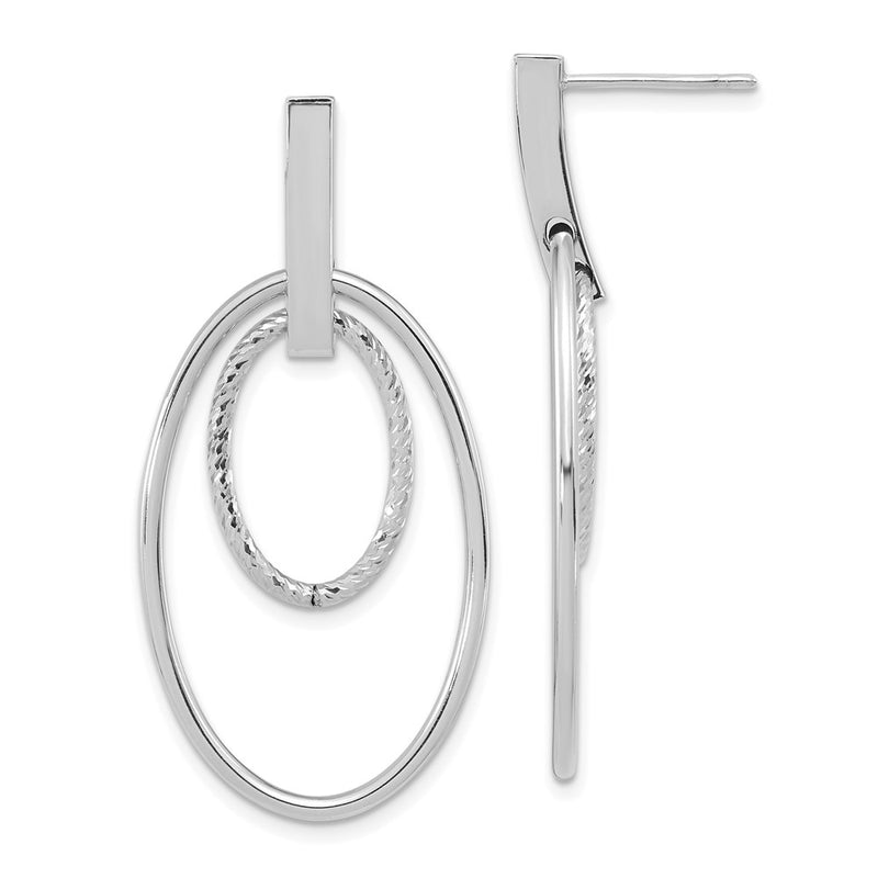 14K White Gold Polished Diamond Cut Post Dangle Earrings