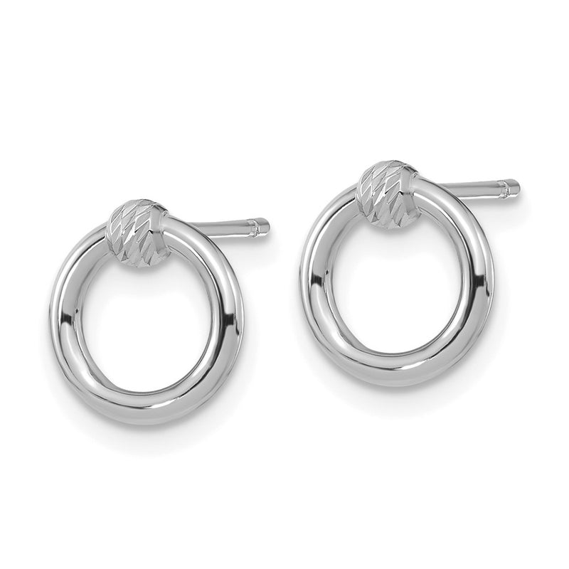 14K White Gold Polished D/C Circle Post Earrings