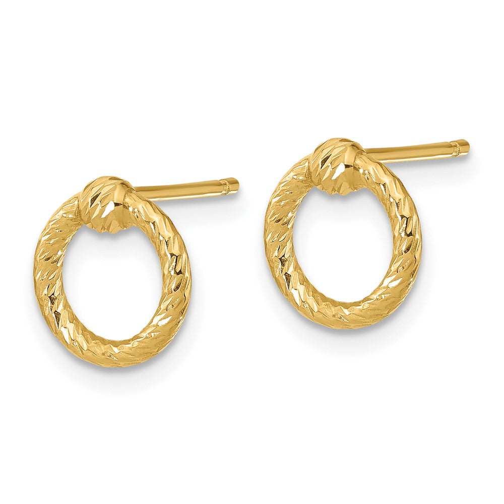 14K Yellow Gold Polished D/C Twisted Circle Post Earrings