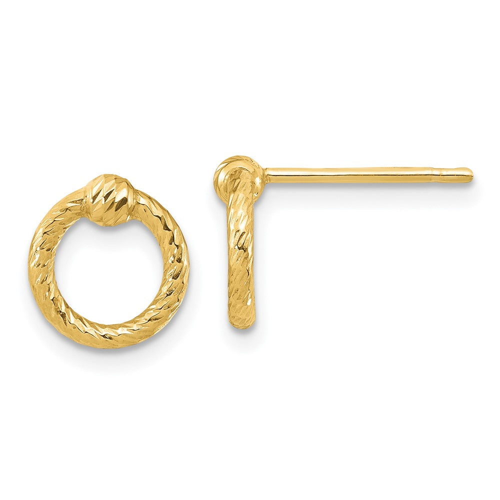 14K Yellow Gold Polished D/C Twisted Circle Post Earrings
