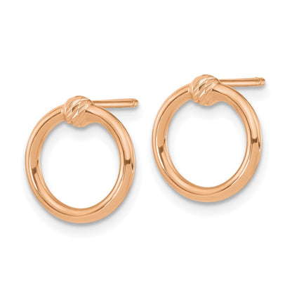 14K Rose Gold Polished & D/C Circle Post Earrings