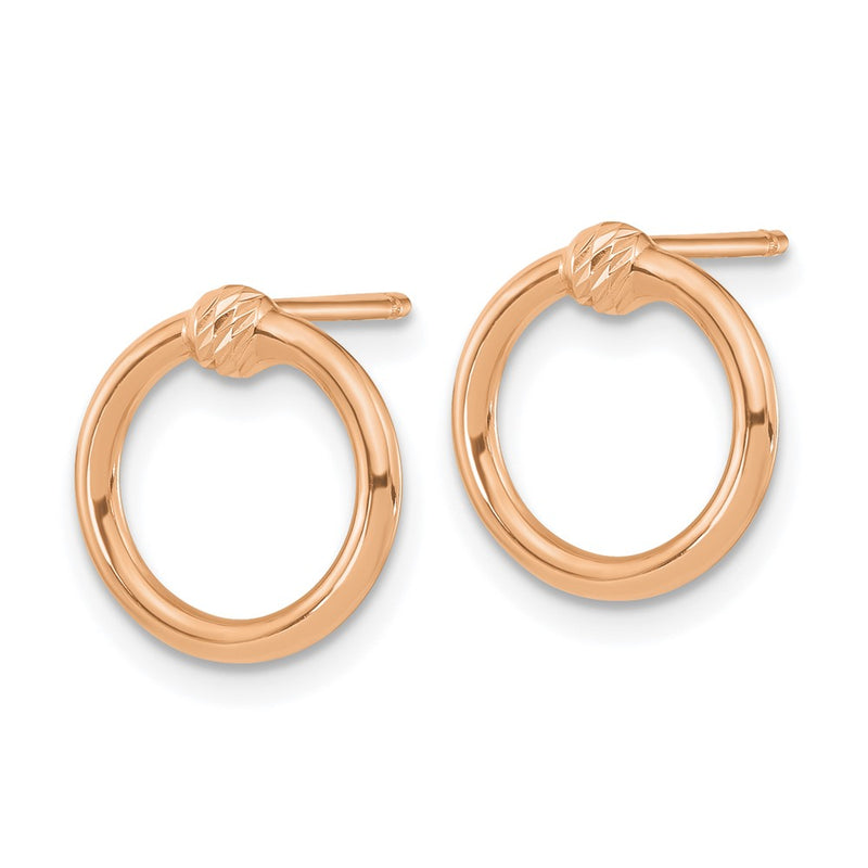 14K Rose Gold Polished & D/C Circle Post Earrings