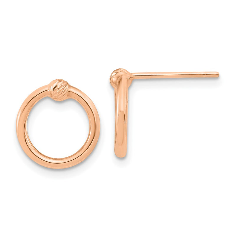 14K Rose Gold Polished & D/C Circle Post Earrings