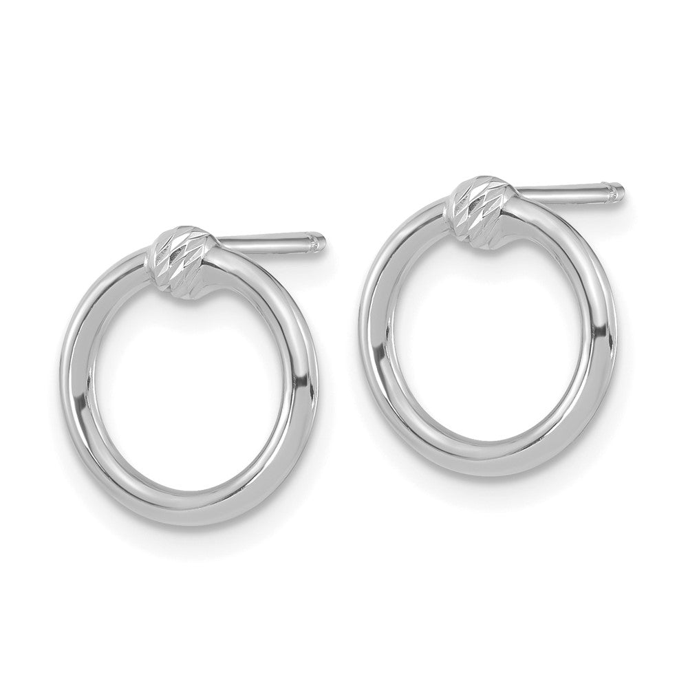 14K White Gold Polished & D/C Circle Post Earrings