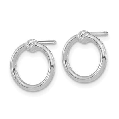 14K White Gold Polished & D/C Circle Post Earrings