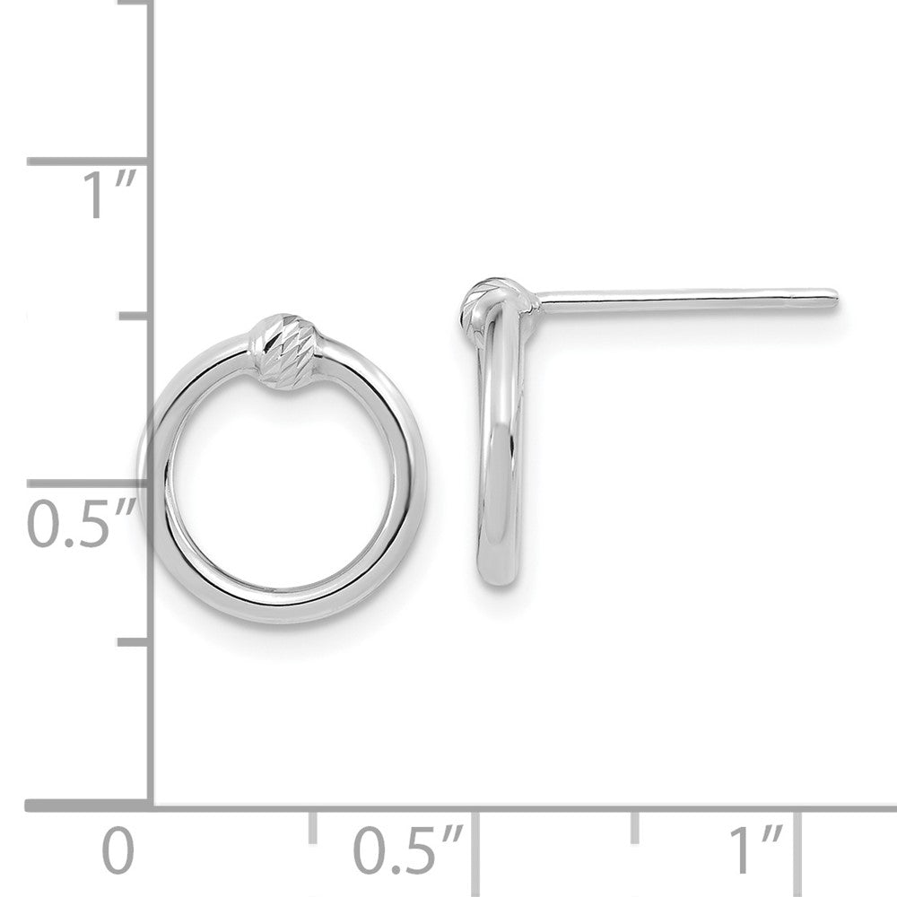 14K White Gold Polished & D/C Circle Post Earrings
