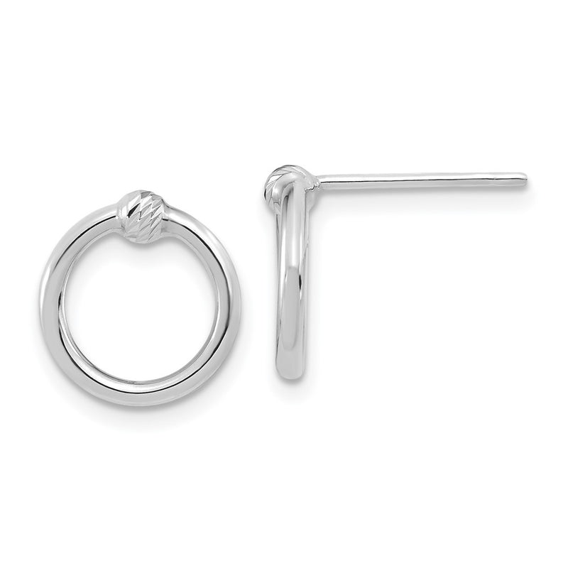14K White Gold Polished & D/C Circle Post Earrings