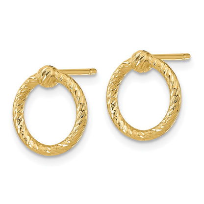 14K Yellow Gold Polished & D/C Twisted Circle Post Earrings