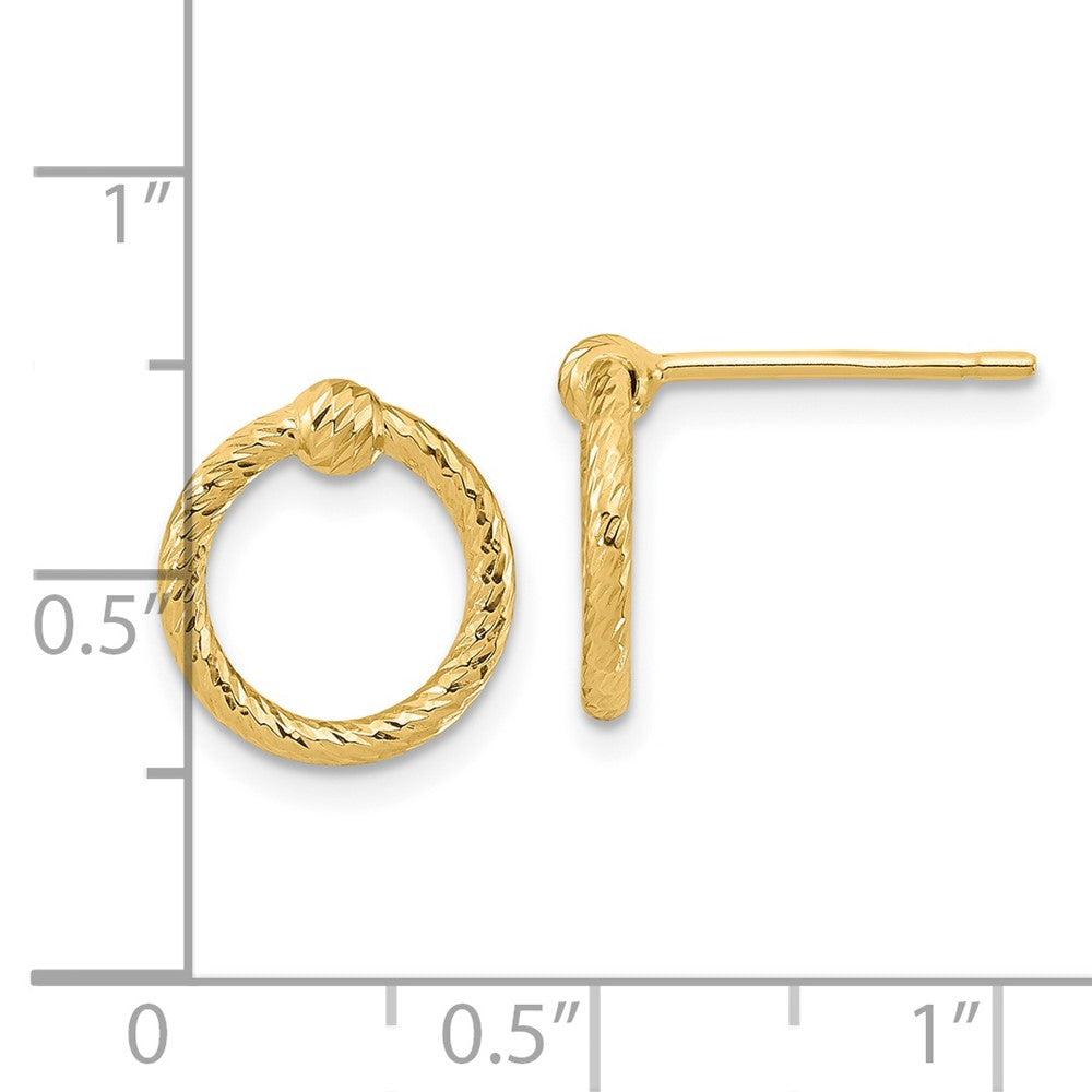 14K Yellow Gold Polished & D/C Twisted Circle Post Earrings
