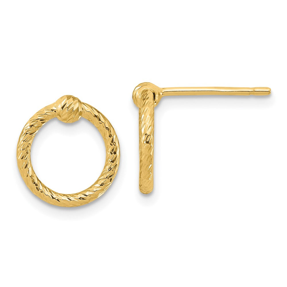 14K Yellow Gold Polished & D/C Twisted Circle Post Earrings