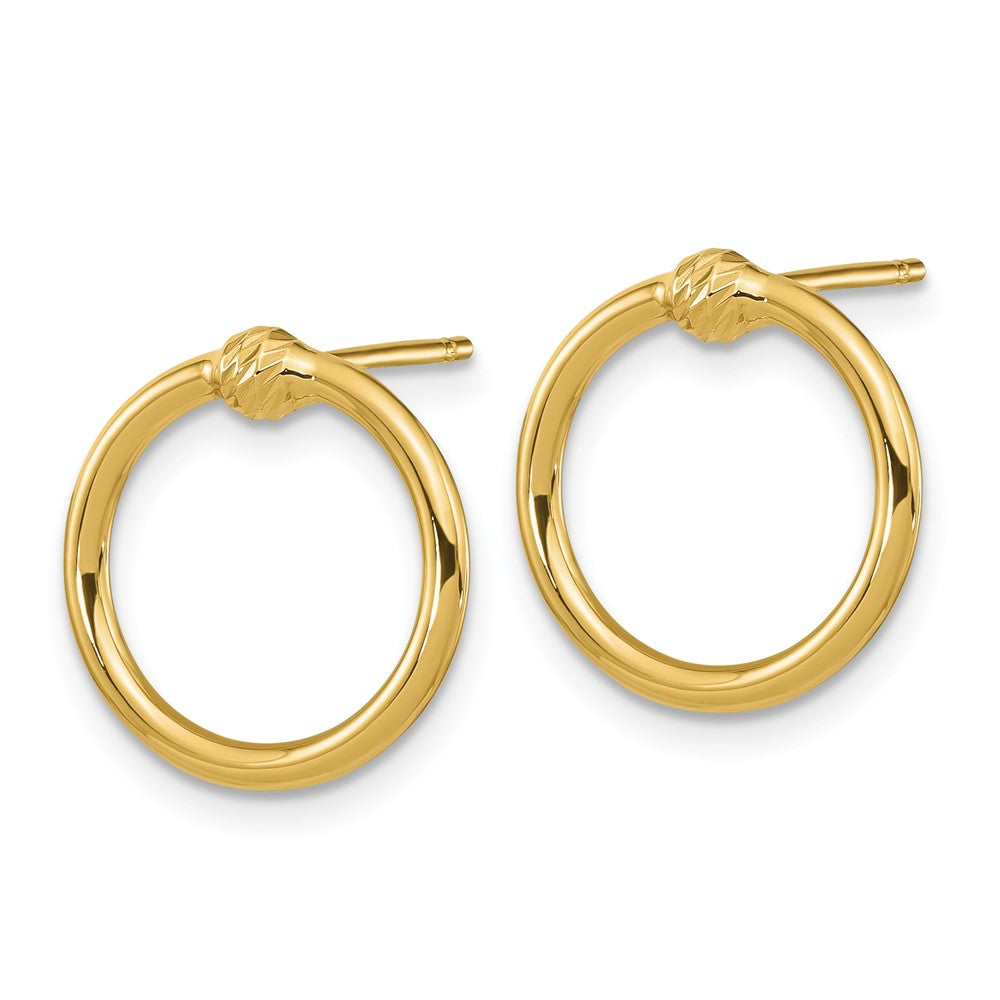 14K Yellow Gold Polished & D/C Circle Post Earrings