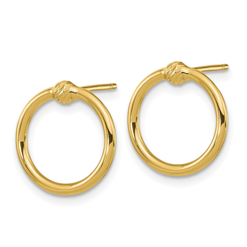 14K Yellow Gold Polished & D/C Circle Post Earrings