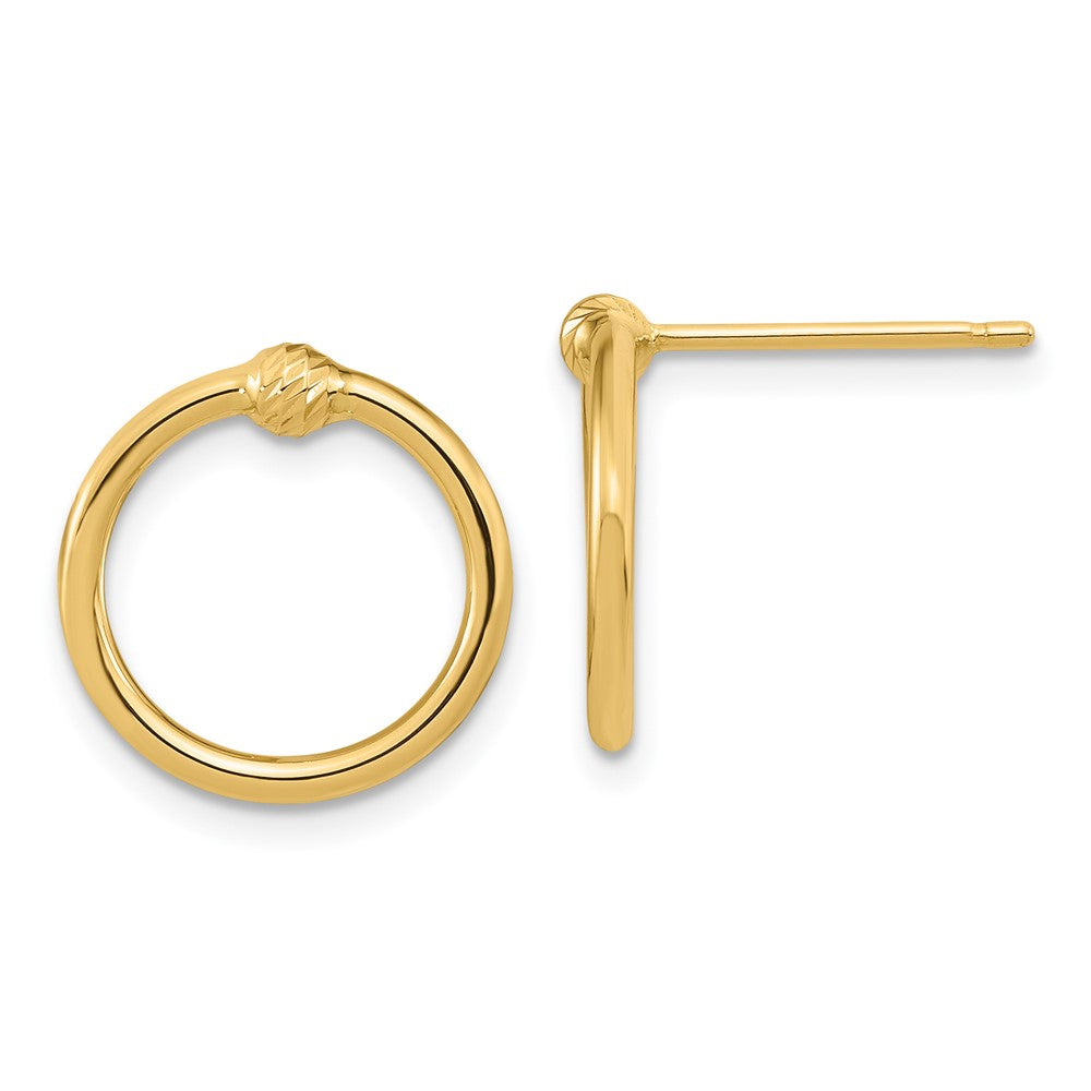 14K Yellow Gold Polished & D/C Circle Post Earrings