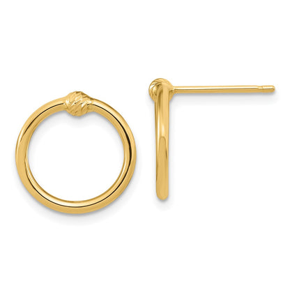 14K Yellow Gold Polished & D/C Circle Post Earrings