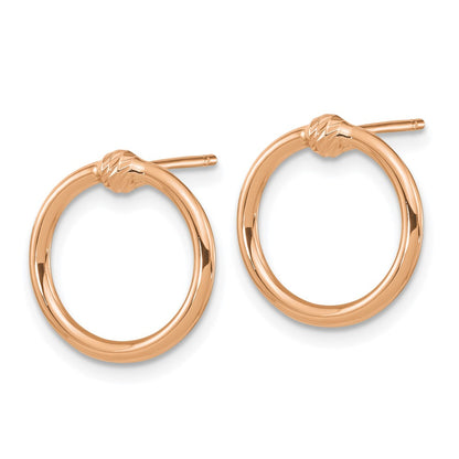 14K Rose Gold Polished & D/C Circle Post Earrings