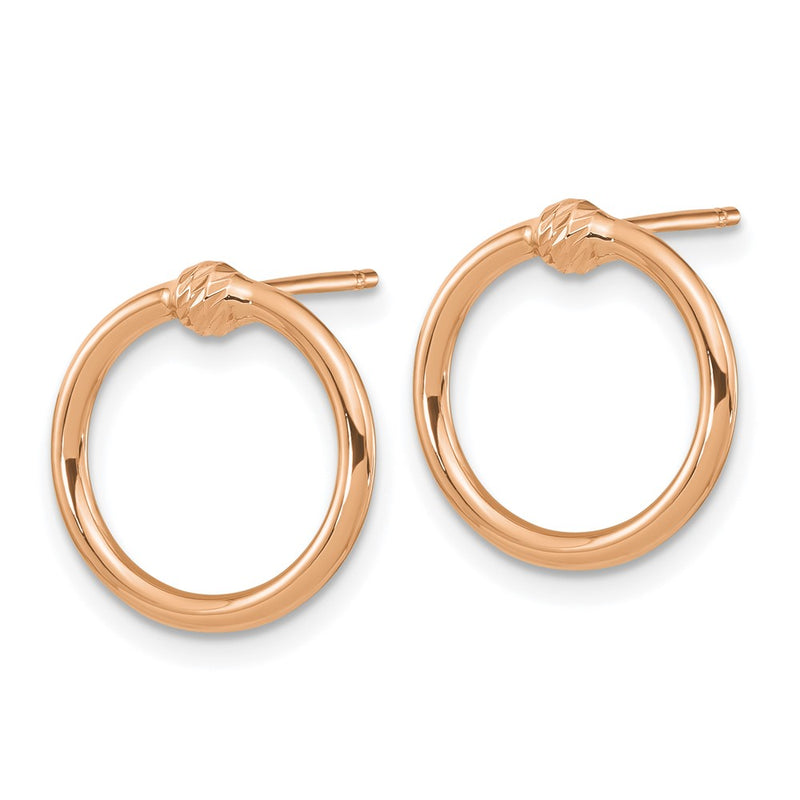 14K Rose Gold Polished & D/C Circle Post Earrings