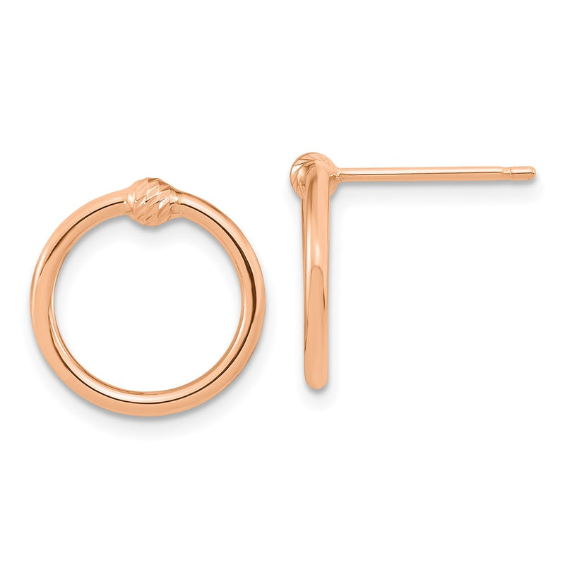 14K Rose Gold Polished & D/C Circle Post Earrings