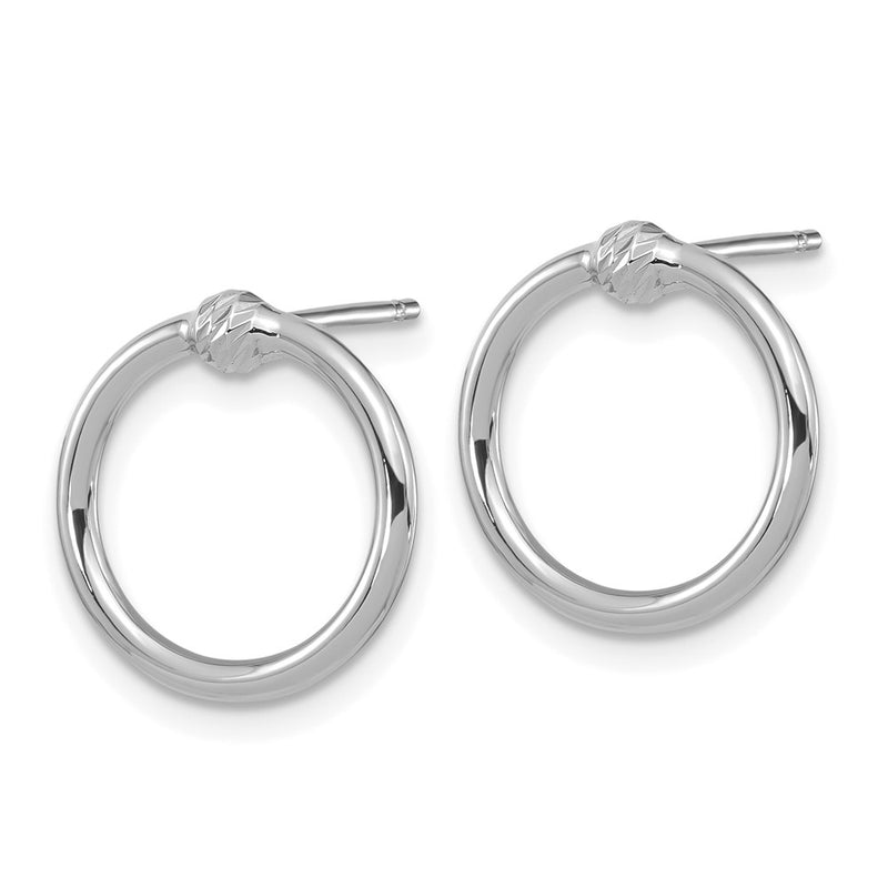 14K White Gold Polished & D/C Circle Post Earrings