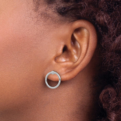14K White Gold Polished & D/C Circle Post Earrings