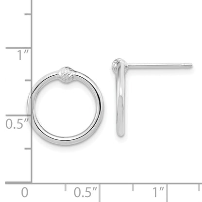 14K White Gold Polished & D/C Circle Post Earrings