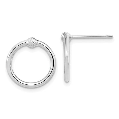 14K White Gold Polished & D/C Circle Post Earrings