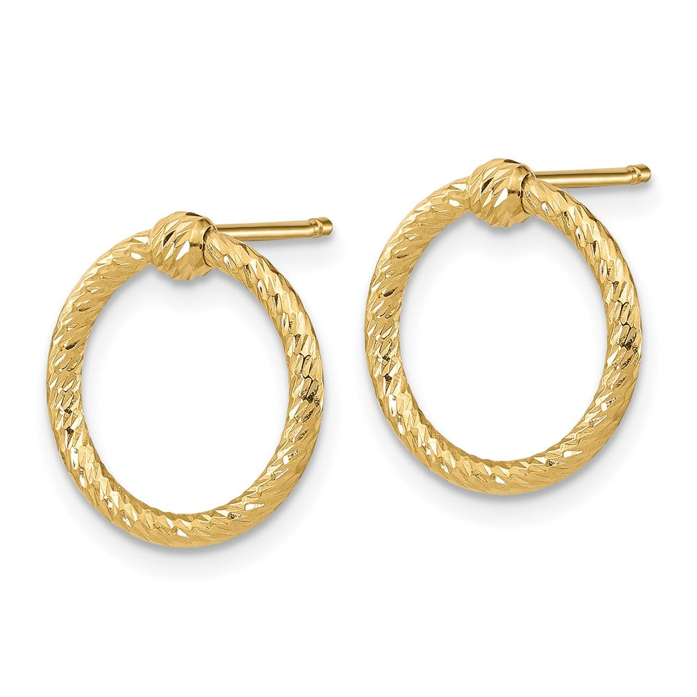 14K Yellow Gold Polished & D/C Twisted Circle Post Earrings
