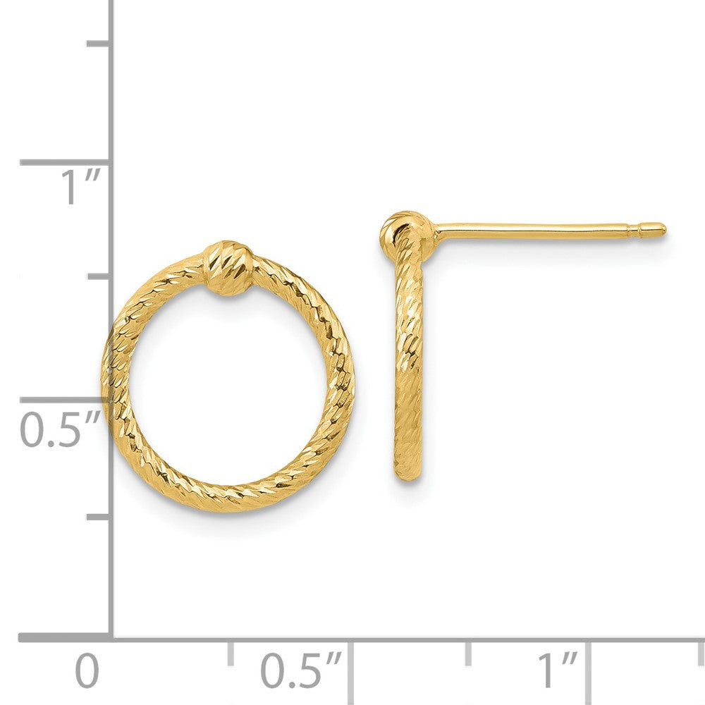 14K Yellow Gold Polished & D/C Twisted Circle Post Earrings