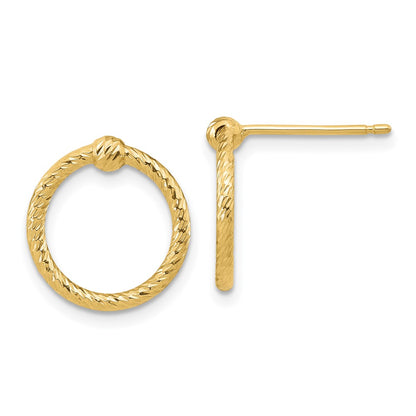 14K Yellow Gold Polished & D/C Twisted Circle Post Earrings