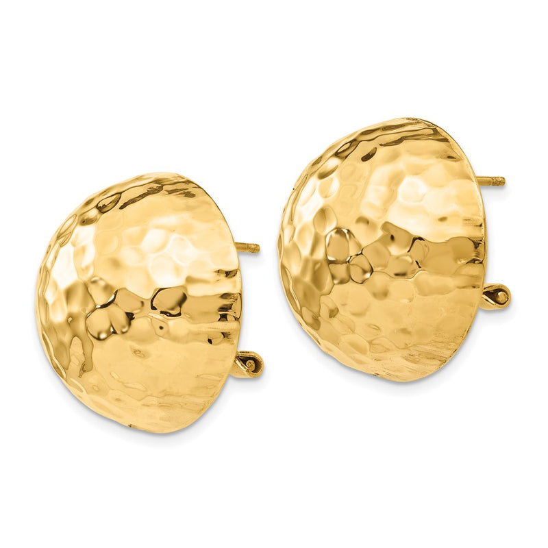 14K Yellow Gold Hammered Omega Back Post Earrings