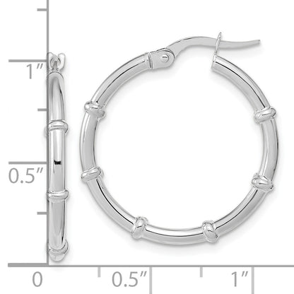 14K White Gold Polished And Fancy Hoop Earrings