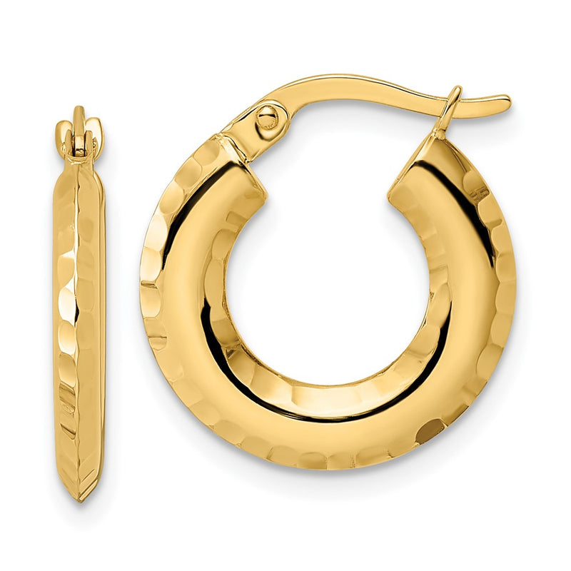 14K Yellow Gold Polished Diamond-Cut Knife-Edge 2X18mm Round Hoop Earrings