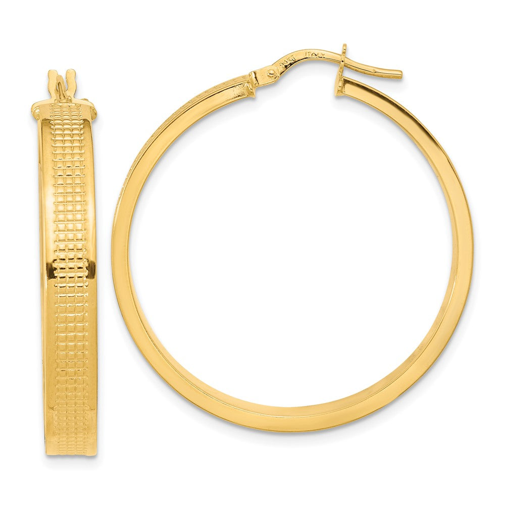 14K Yellow Gold Polished Textured Hoop Earrings