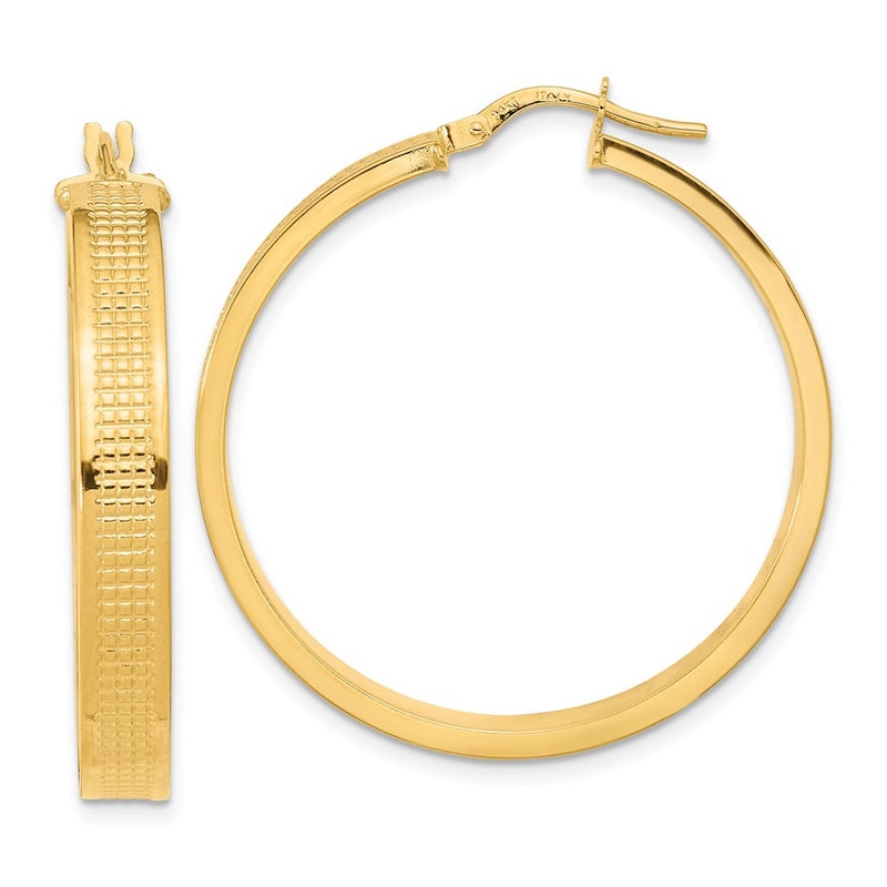 14K Yellow Gold Polished Textured Hoop Earrings