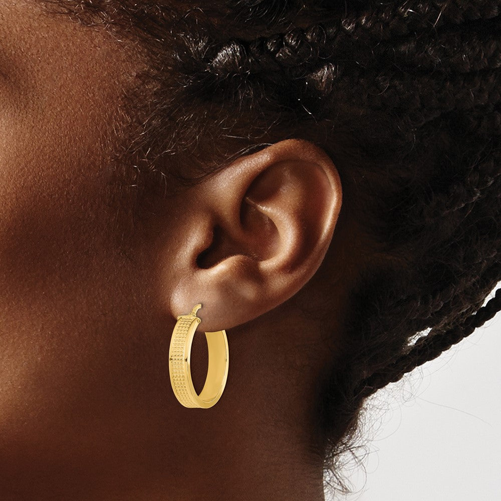14K Yellow Gold Polished Textured Hoop Earrings