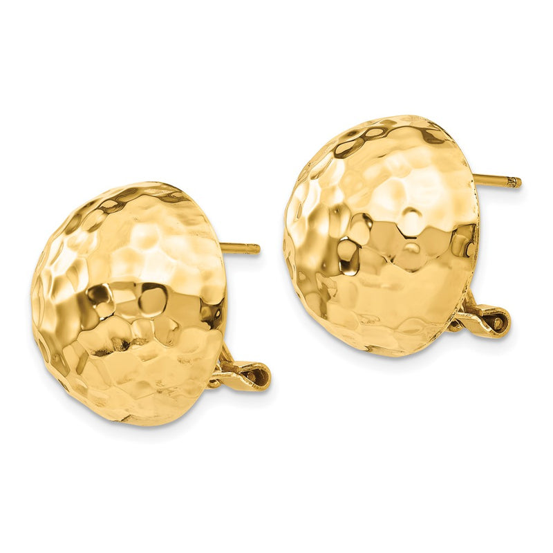 14K Yellow Gold Hammered Omega Back Post Earrings