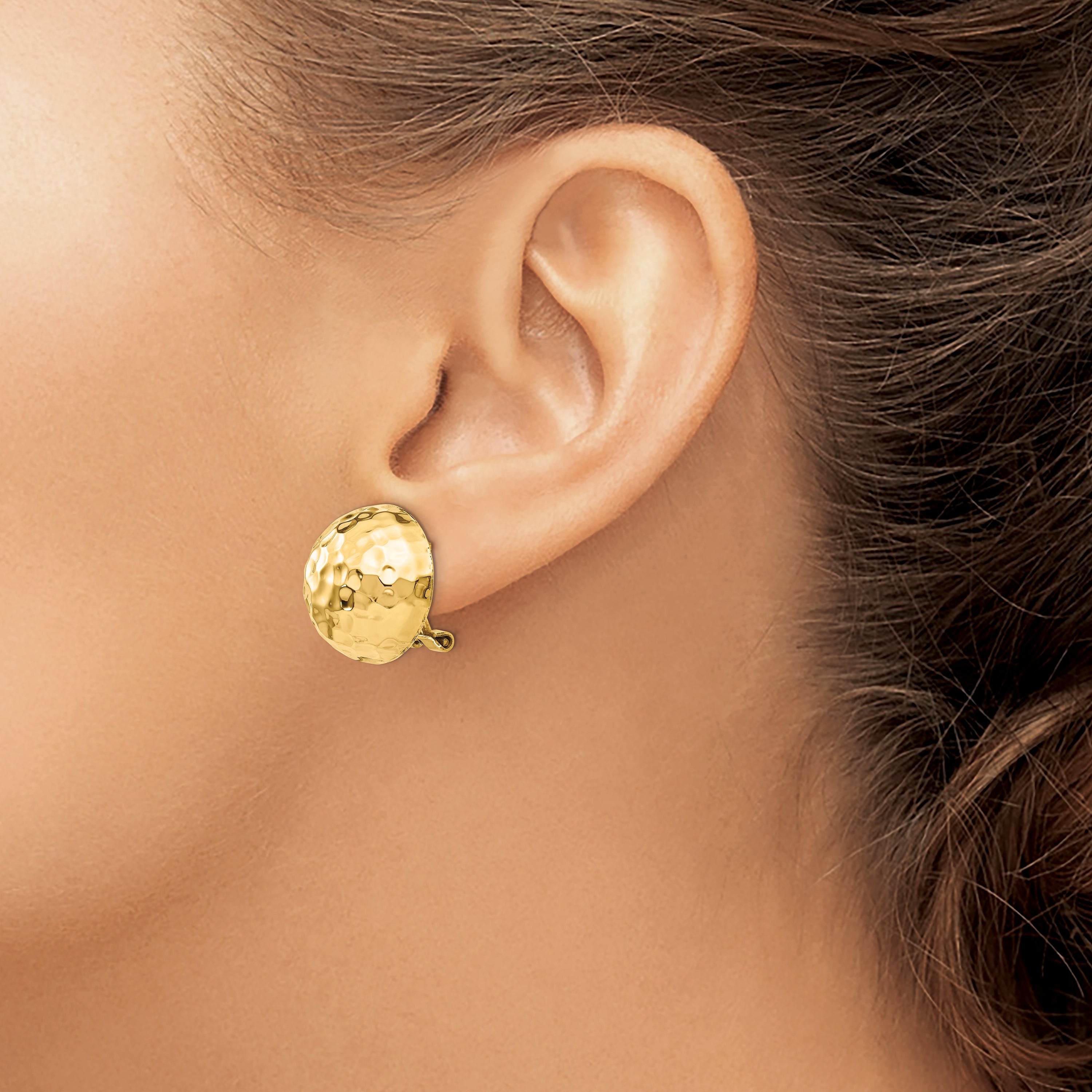 14K Yellow Gold Hammered Omega Back Post Earrings