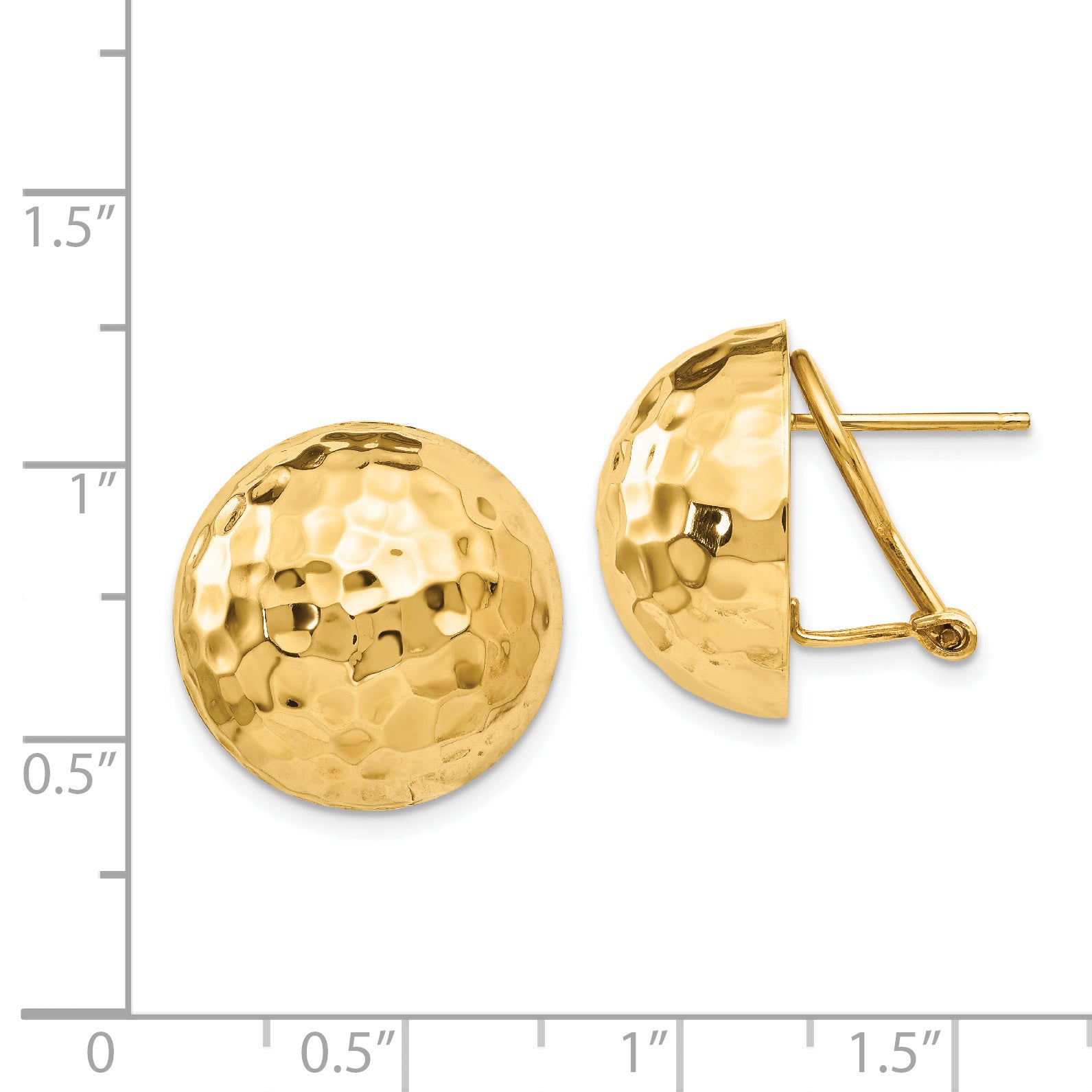 14K Yellow Gold Hammered Omega Back Post Earrings