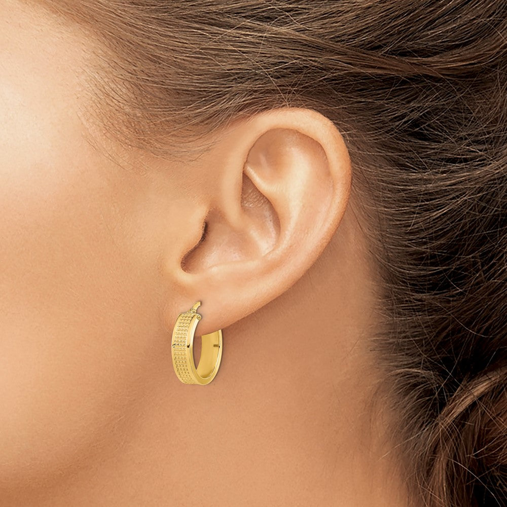 14K Yellow Gold Polished Textured Hoop Earrings