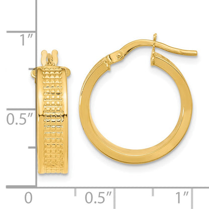 14K Yellow Gold Polished Textured Hoop Earrings